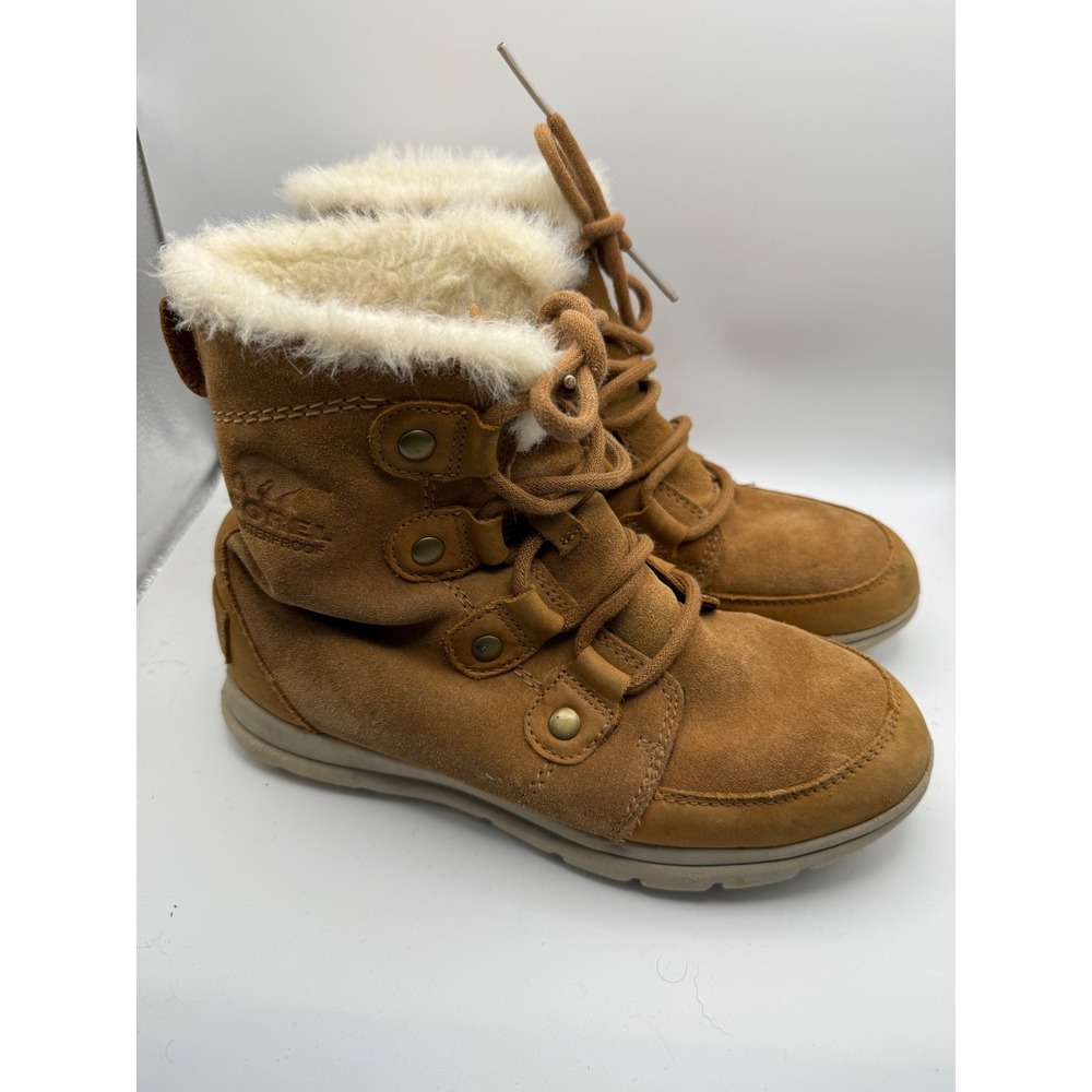 Sorel Explorer Joan Boots Womens 5.5 Brown Waterproof Suede Faux Fur NL3039-224